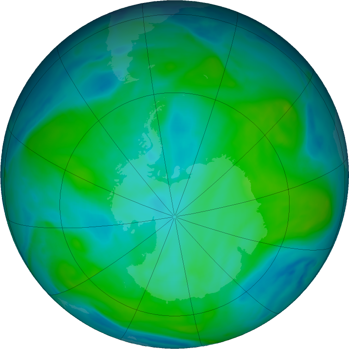 Antarctic ozone map for 30 January 2020